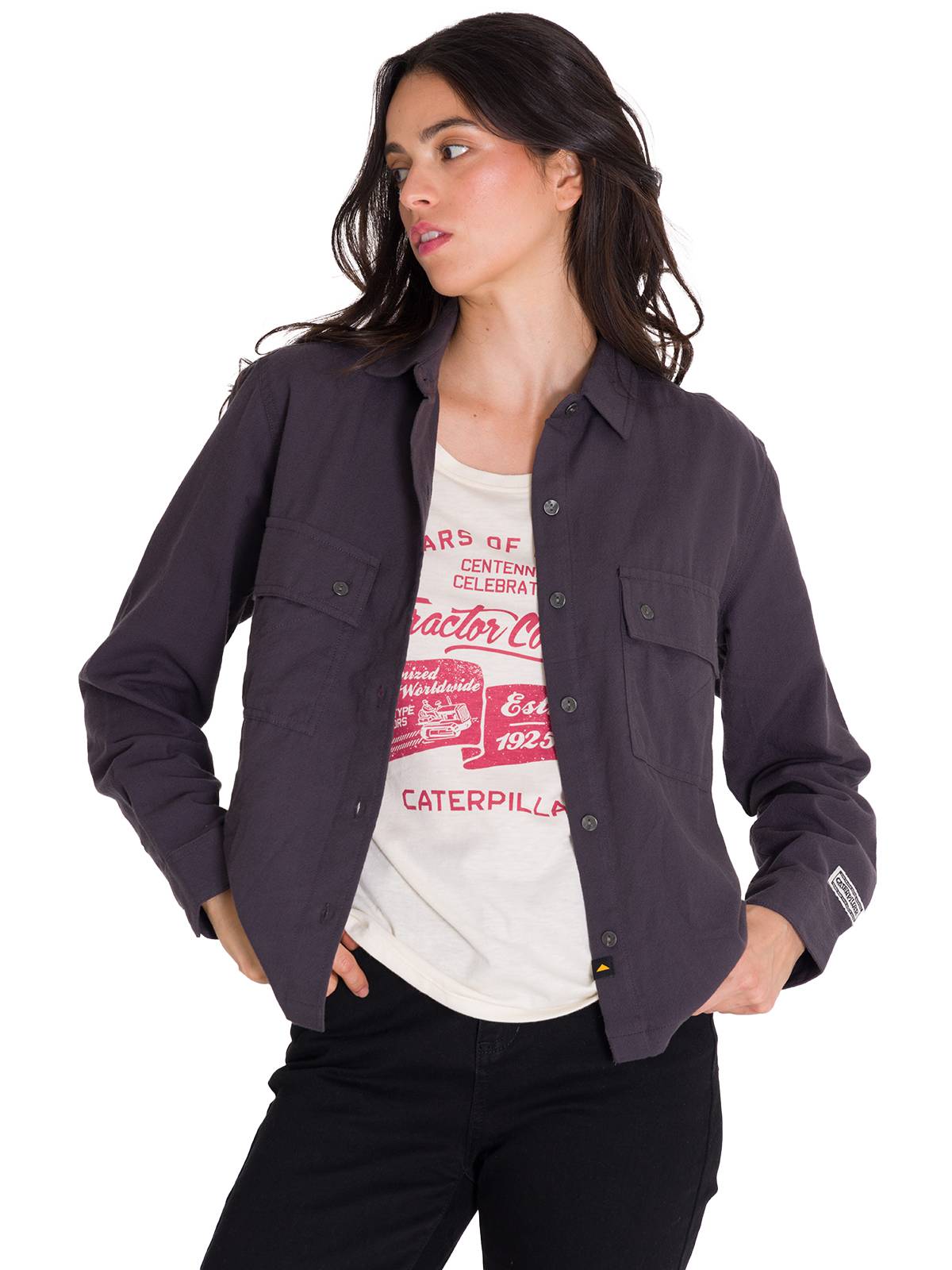 Camisa Manga Larga Mujer Heritage Uniform Boxy L/S Gris Oscuro Cat