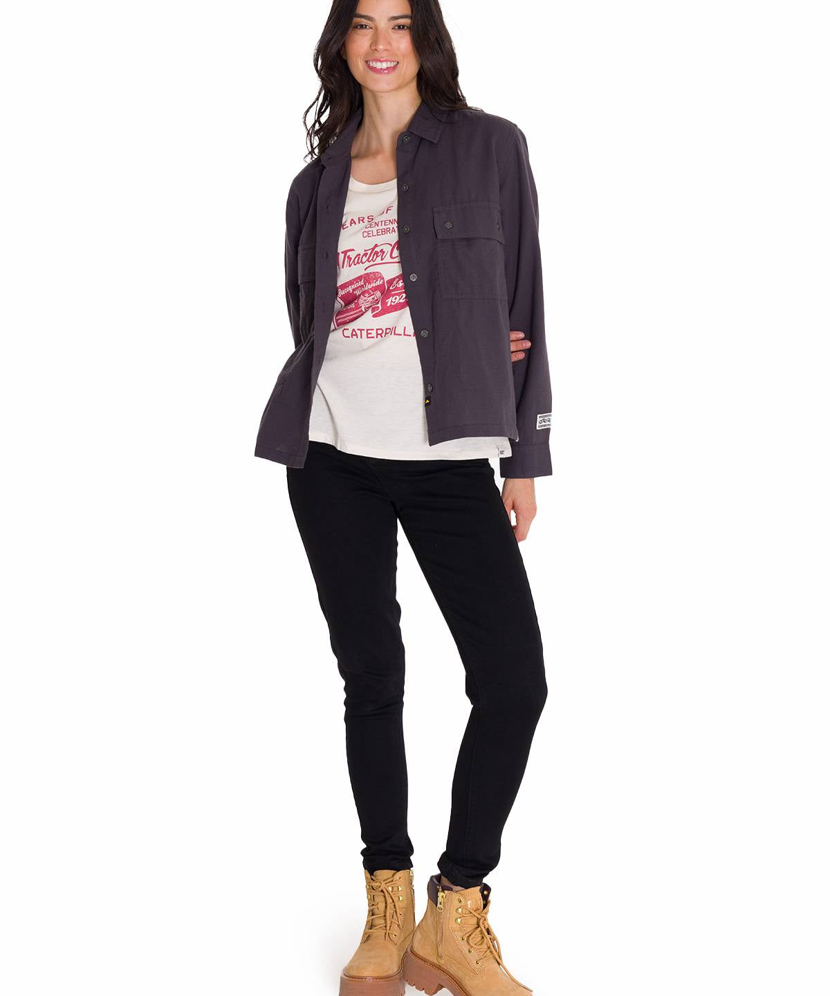 Camisa Manga Larga Mujer Heritage Uniform Boxy L/S Gris Oscuro Cat