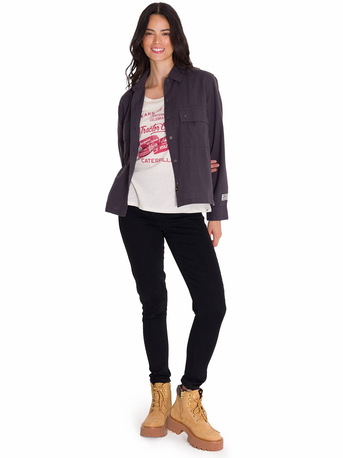 Camisa Manga Larga Mujer Heritage Uniform Boxy L/S Gris Oscuro Cat