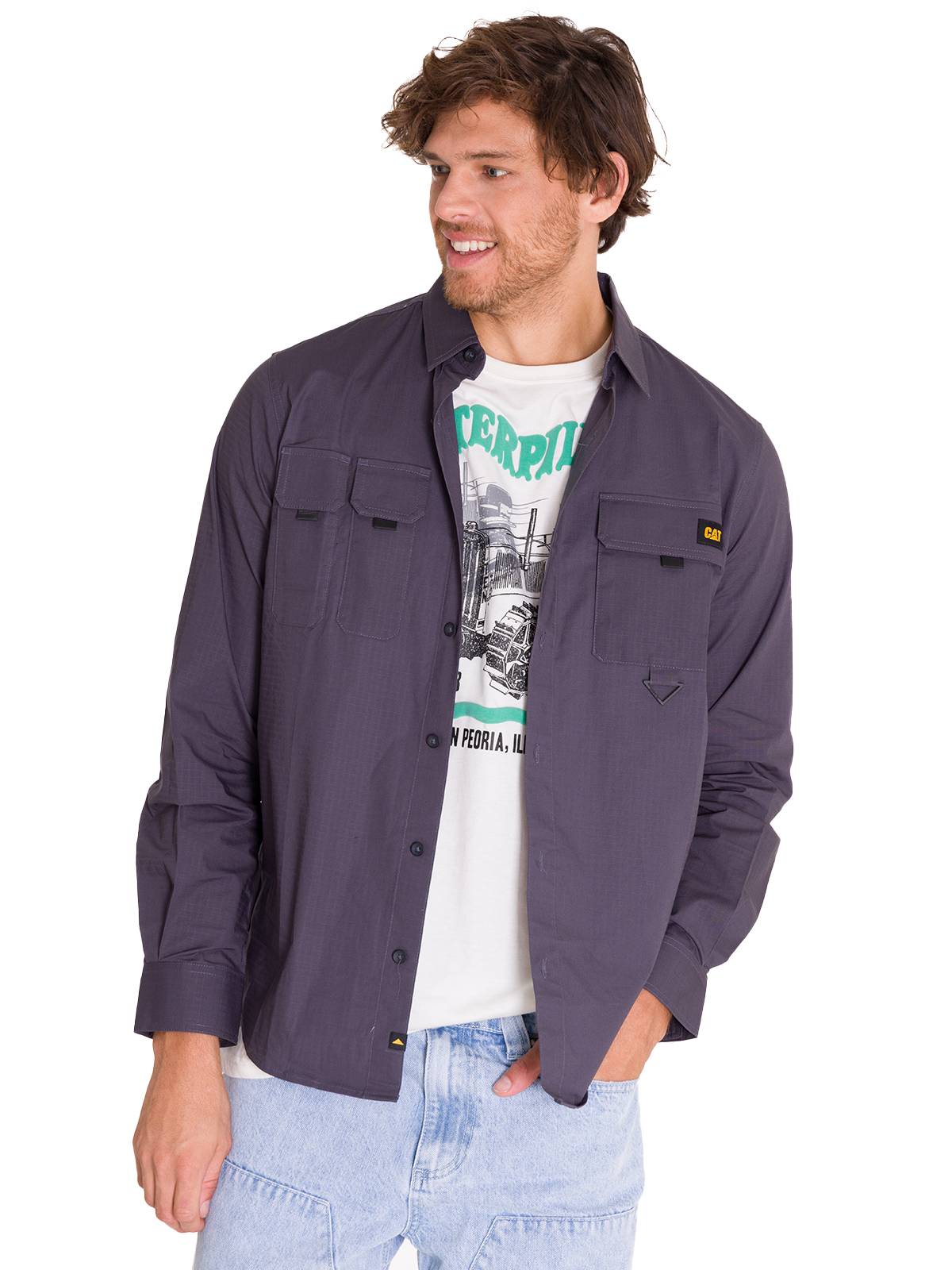 Camisa Manga Larga Hombre Utility Gris Cat