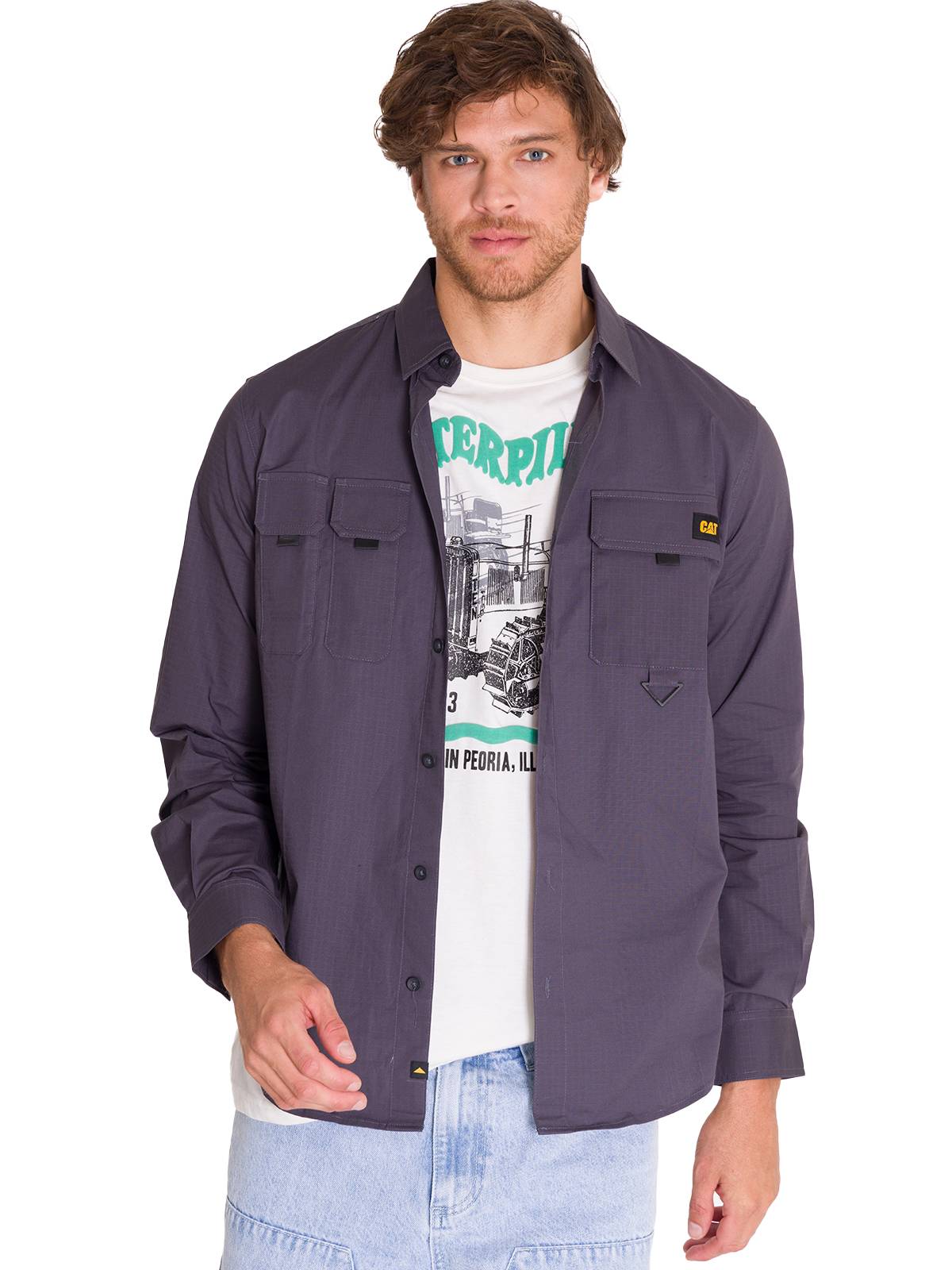 Camisa Manga Larga Hombre Utility Gris Cat