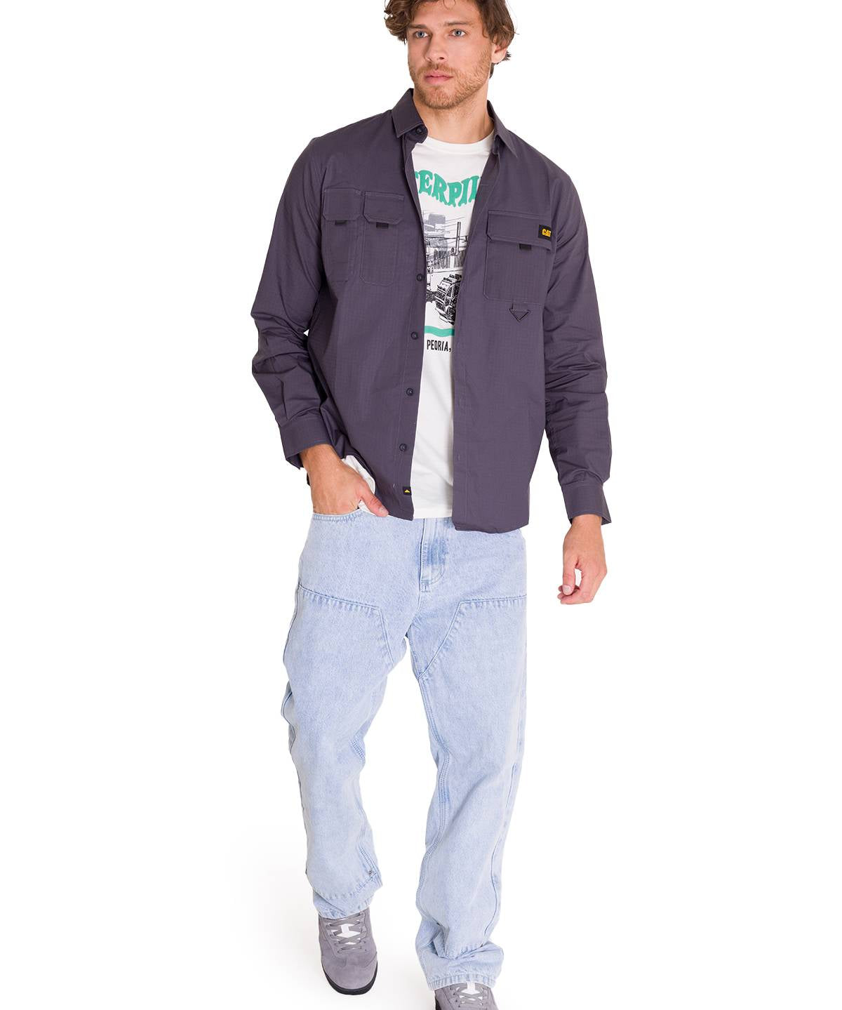 Camisa Manga Larga Hombre Utility Gris Cat