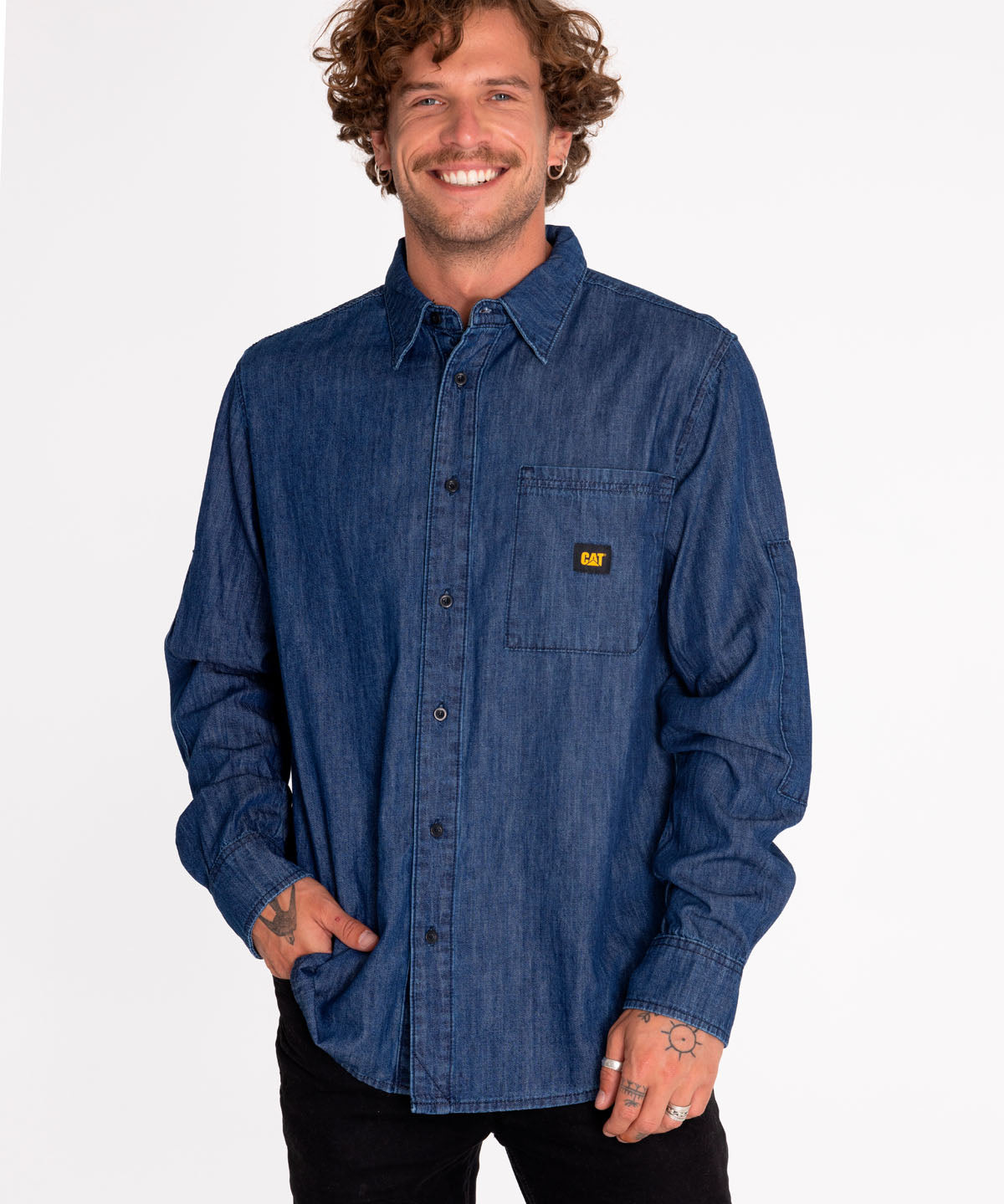 Camisa Manga Larga Casual Hombre Denim L/S Shirt Gris Cat