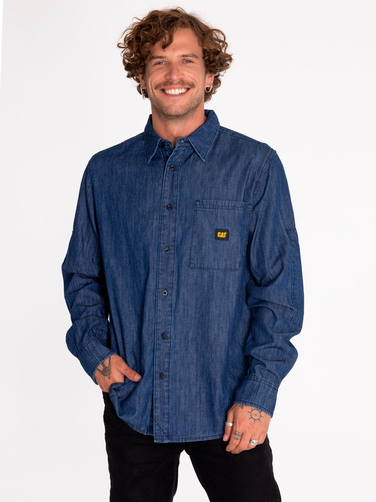 Camisa Manga Larga Casual Hombre Denim L/S Shirt Gris Cat