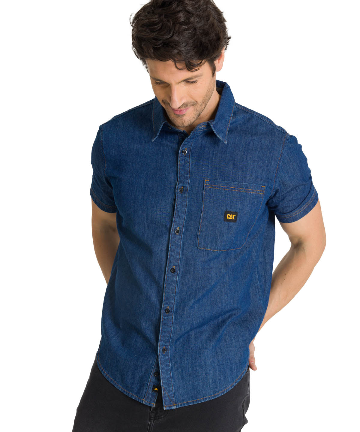Camisa Manga Corta Hombre Denim Azul CAT