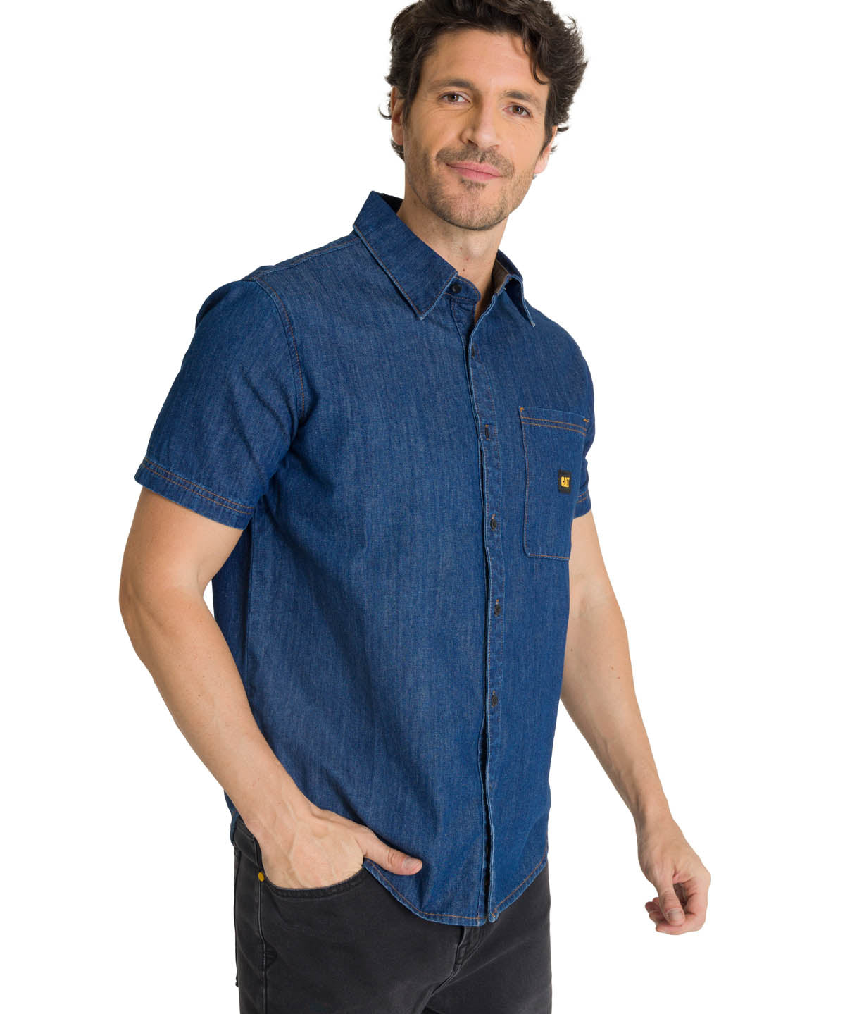 Camisa Manga Corta Hombre Denim Azul CAT