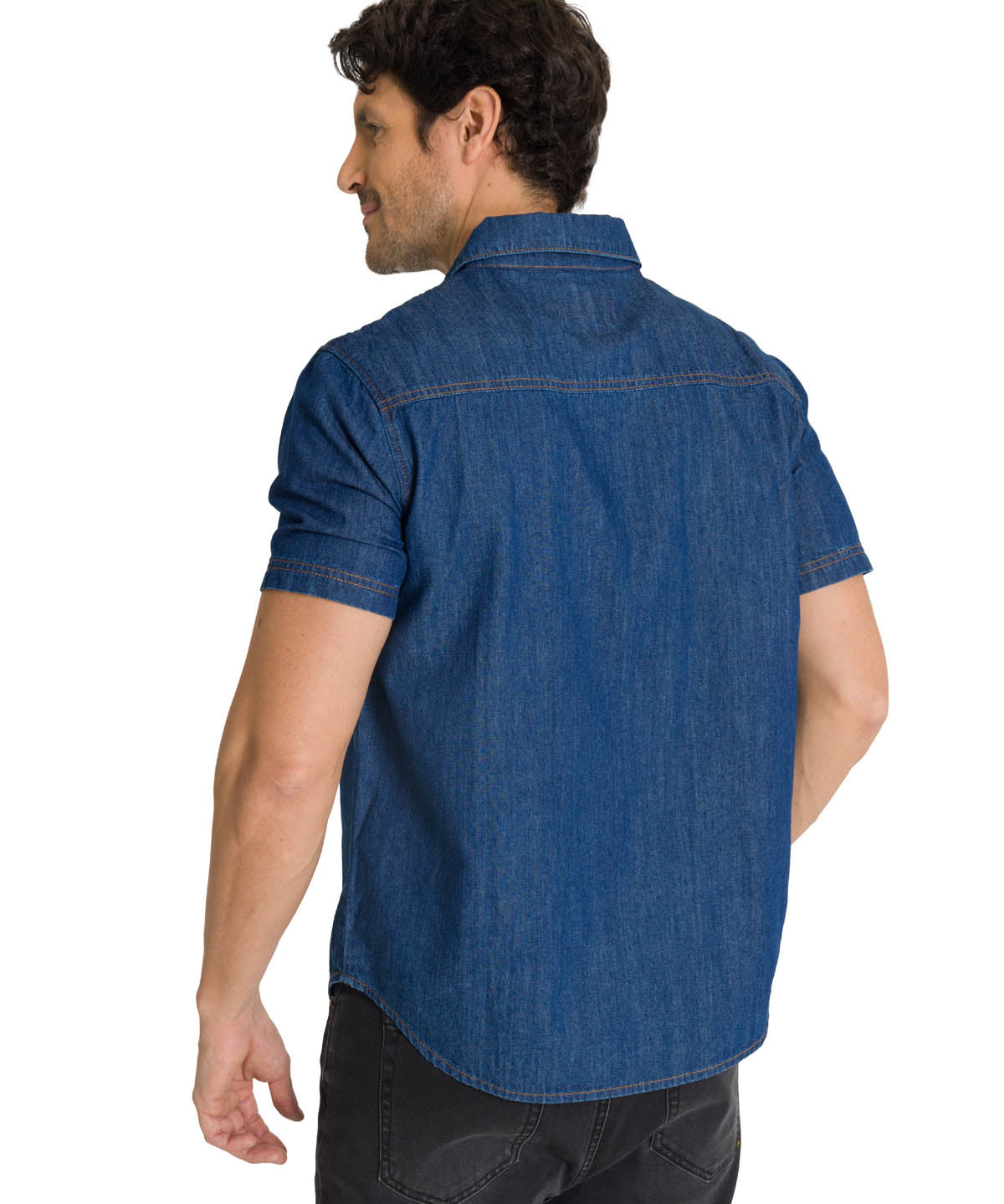 Camisa Manga Corta Hombre Denim Azul CAT