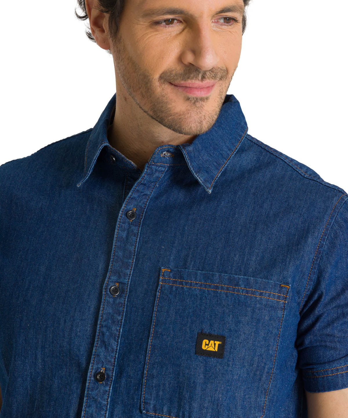 Camisa Manga Corta Hombre Denim Azul CAT