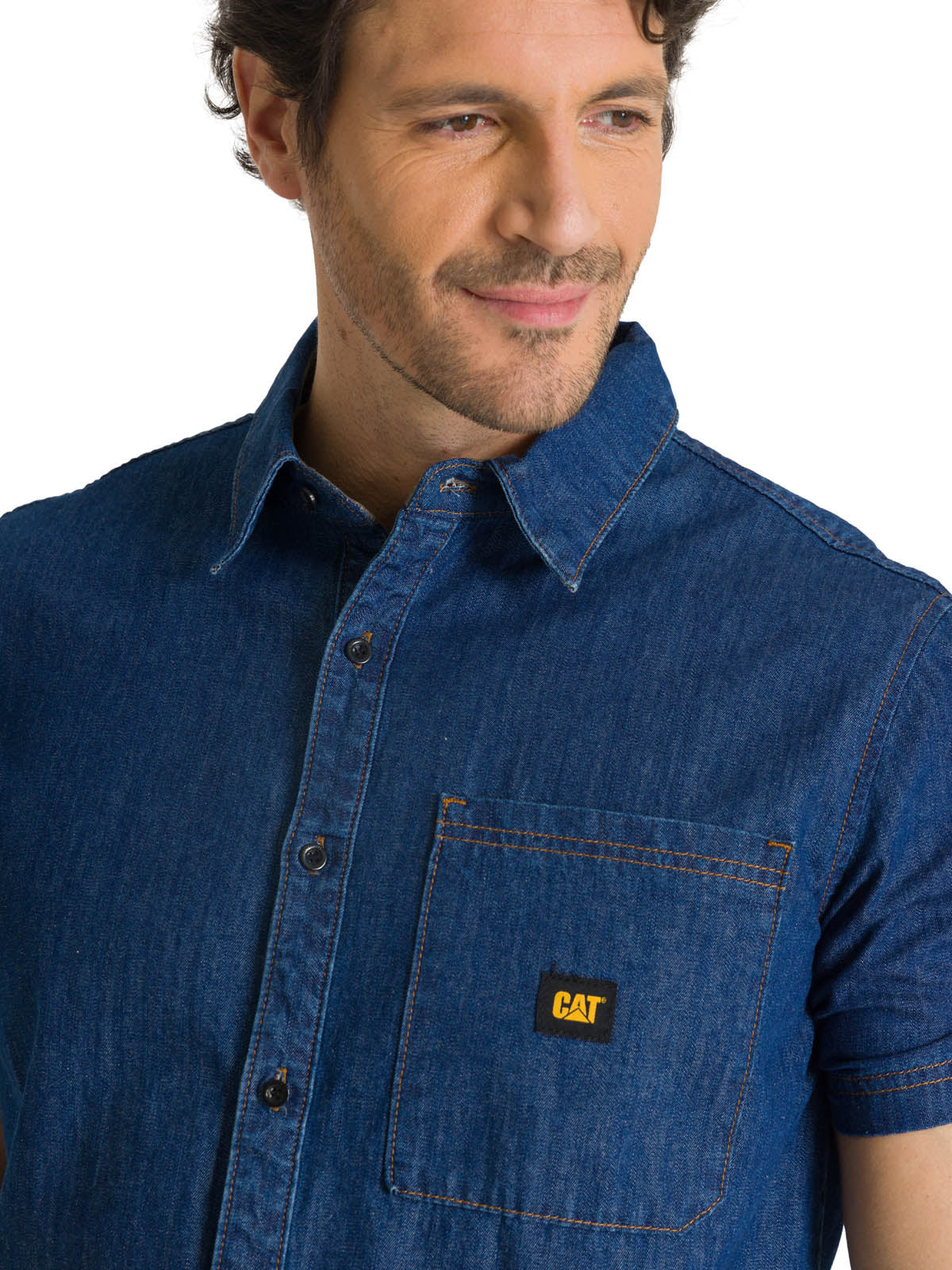 Camisa Manga Corta Hombre Denim Azul CAT