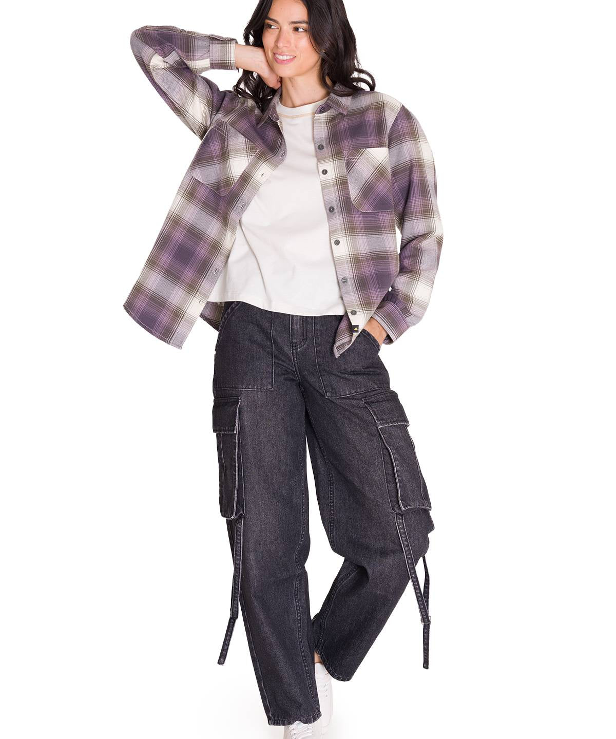 Camisa Manga Larga Mujer Flannel Relaxed Lila L/S Cat