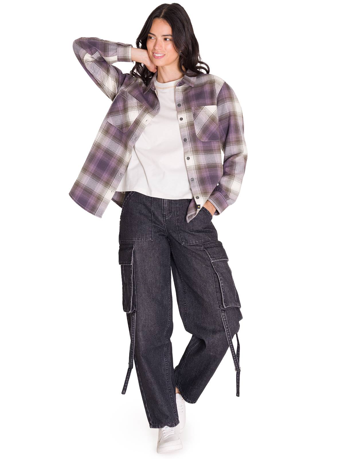 Camisa Manga Larga Mujer Flannel Relaxed Lila L/S Cat