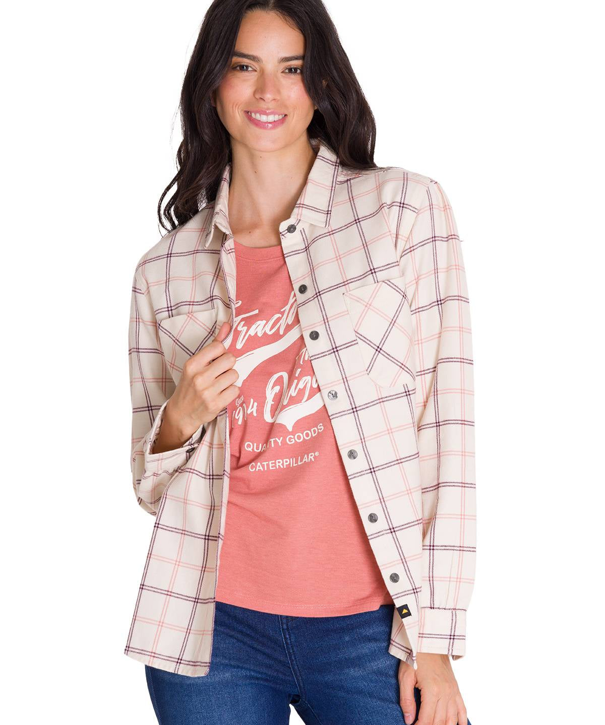 Camisa Manga Larga Mujer Flannel Relaxed L/S Rosa Pálido Cat
