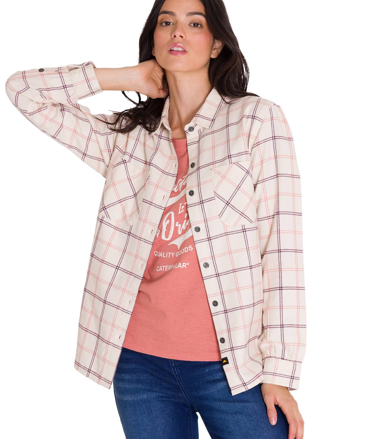 Camisa Manga Larga Mujer Flannel Relaxed L/S Rosa Pálido Cat