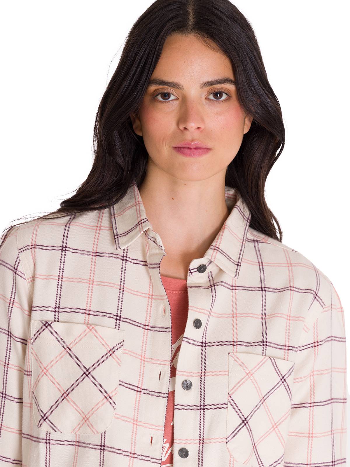 Camisa Manga Larga Mujer Flannel Relaxed L/S Rosa Pálido Cat
