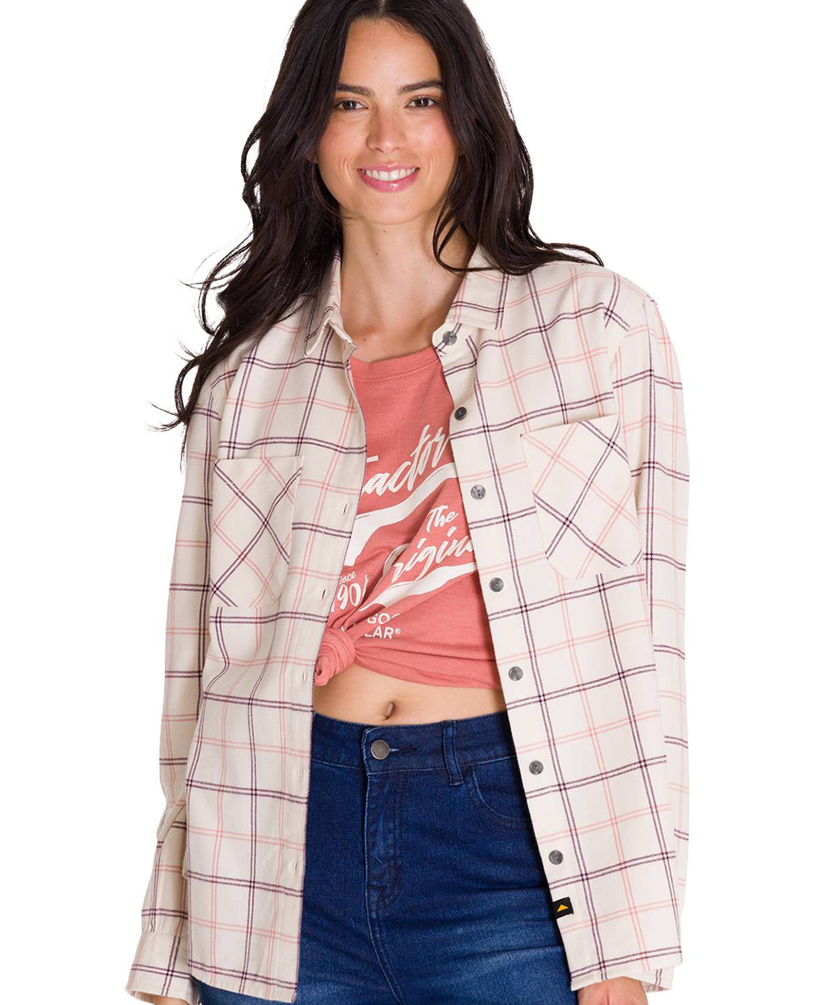 Camisa Manga Larga Mujer Flannel Relaxed L/S Rosa Pálido Cat