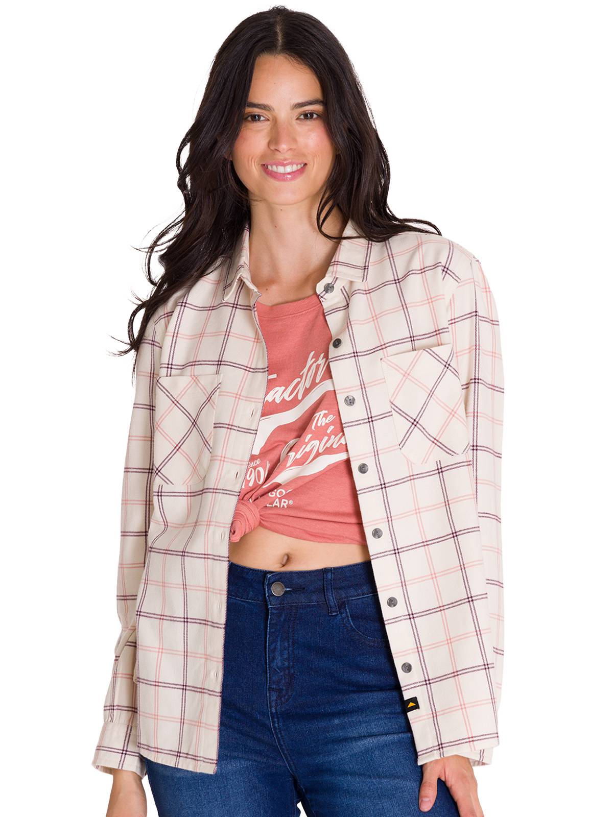 Camisa Manga Larga Mujer Flannel Relaxed L/S Rosa Pálido Cat