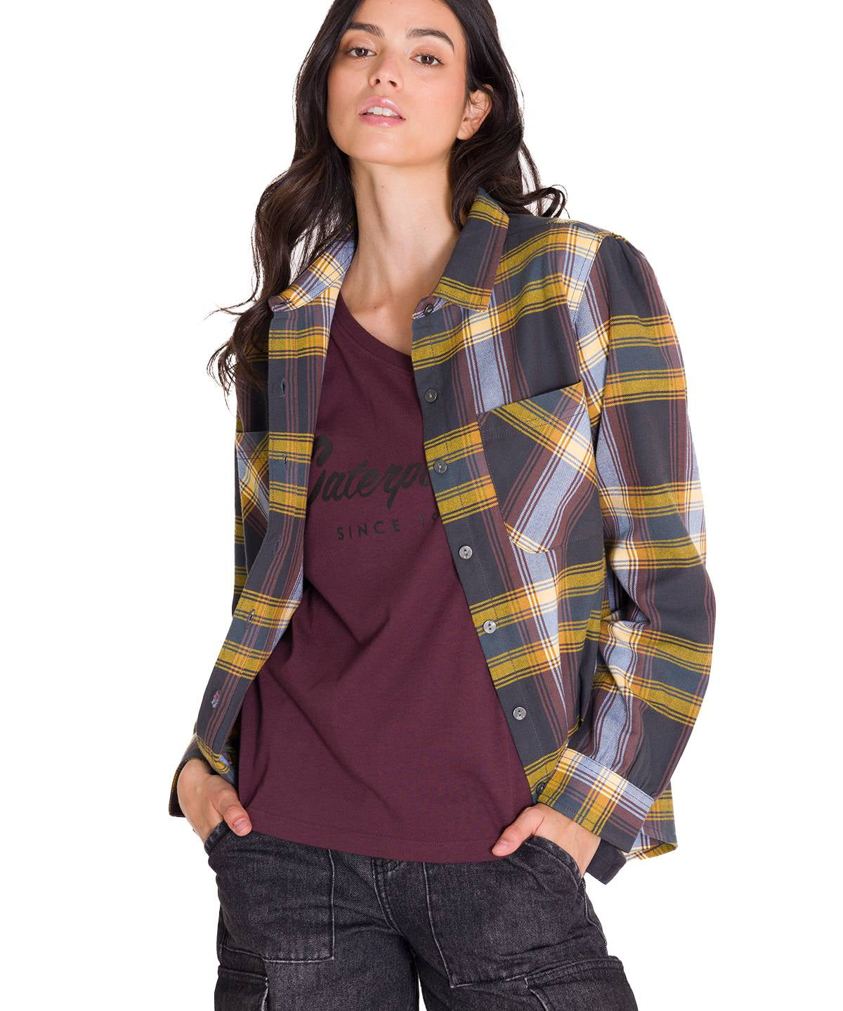 Camisa Manga Larga Mujer Flannel Relaxed L/S Púrpura Cat
