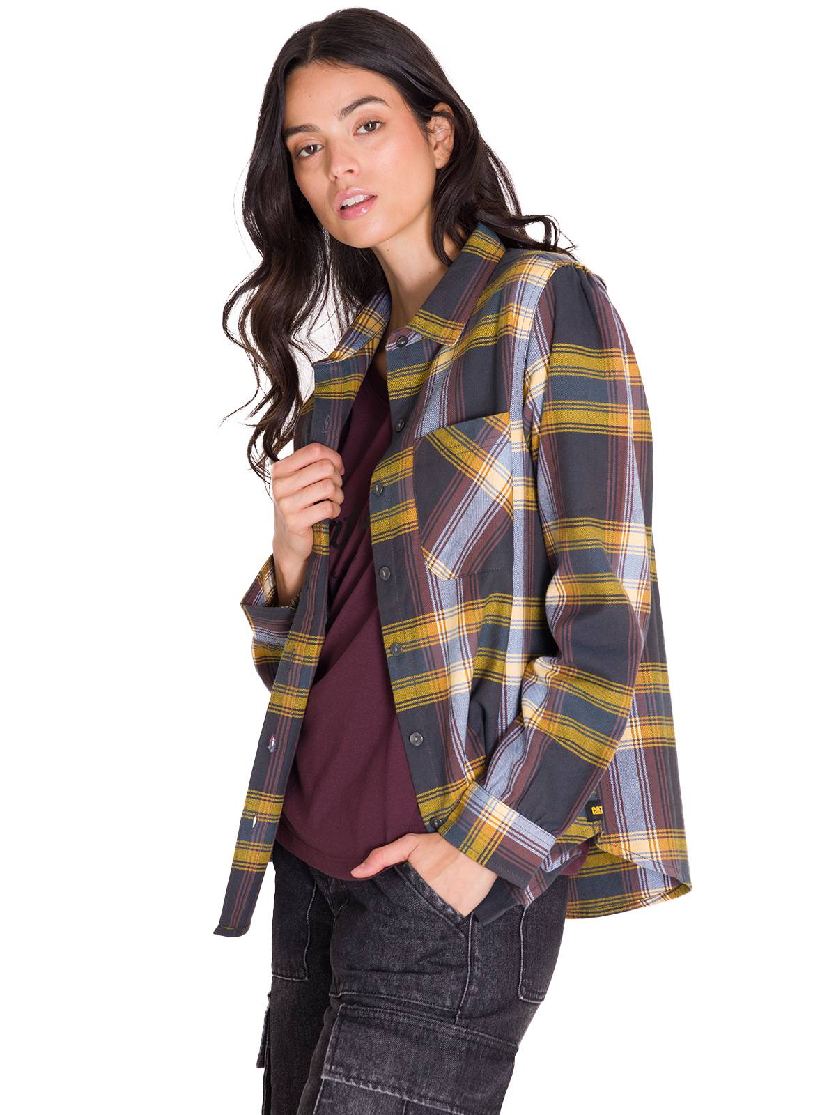 Camisa Manga Larga Mujer Flannel Relaxed L/S Púrpura Cat