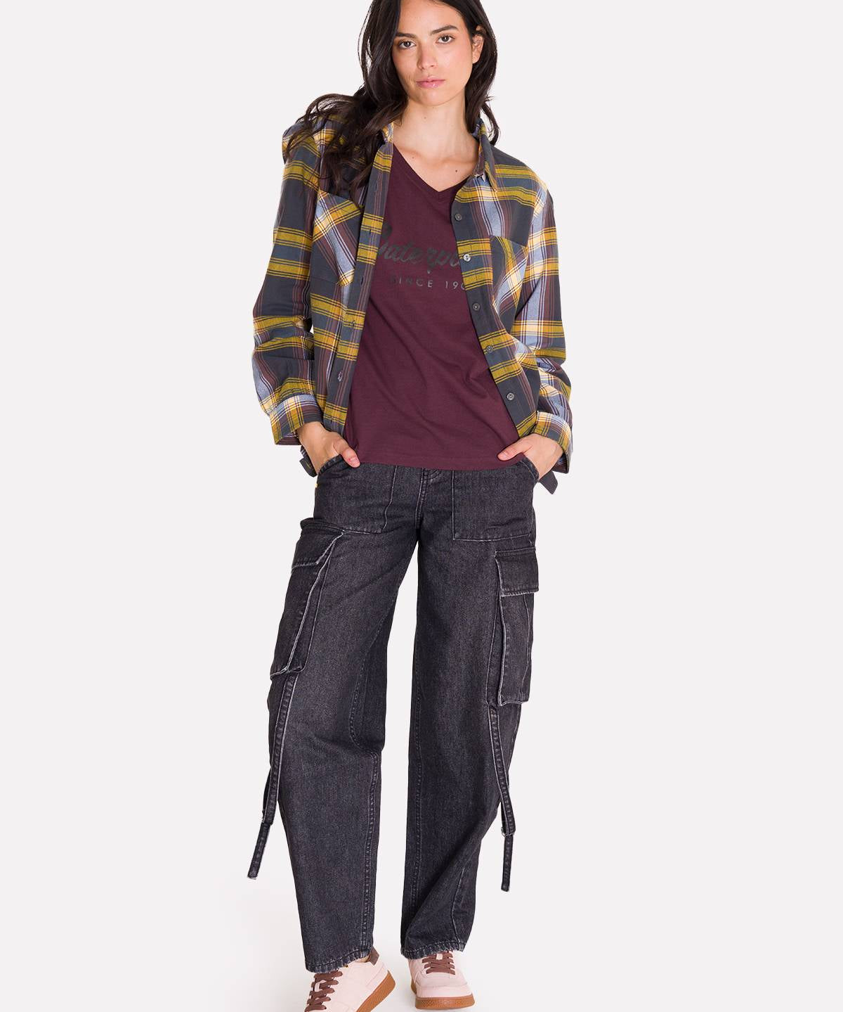 Camisa Manga Larga Mujer Flannel Relaxed L/S Púrpura Cat