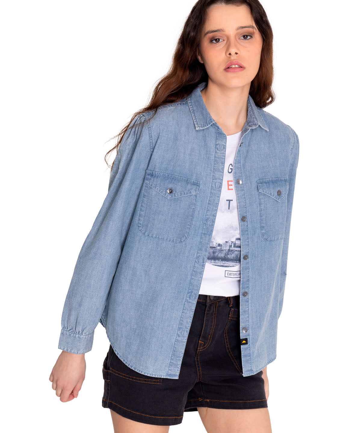 Blusa Manga larga Casual Mujer CHAMBRAY RELAXED L/S SHIRT Azul claro CAT