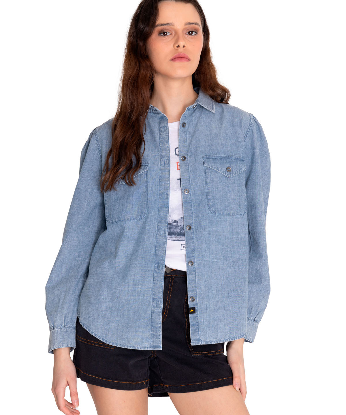 Blusa Manga larga Casual Mujer CHAMBRAY RELAXED L/S SHIRT Azul claro CAT