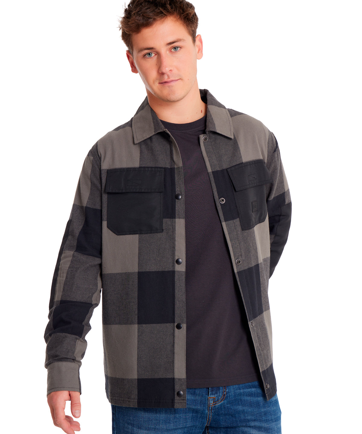 Camisa Manga larga Casual Hombre FLANNEL SNAP FRONT SHIRT JACKET Negro CAT