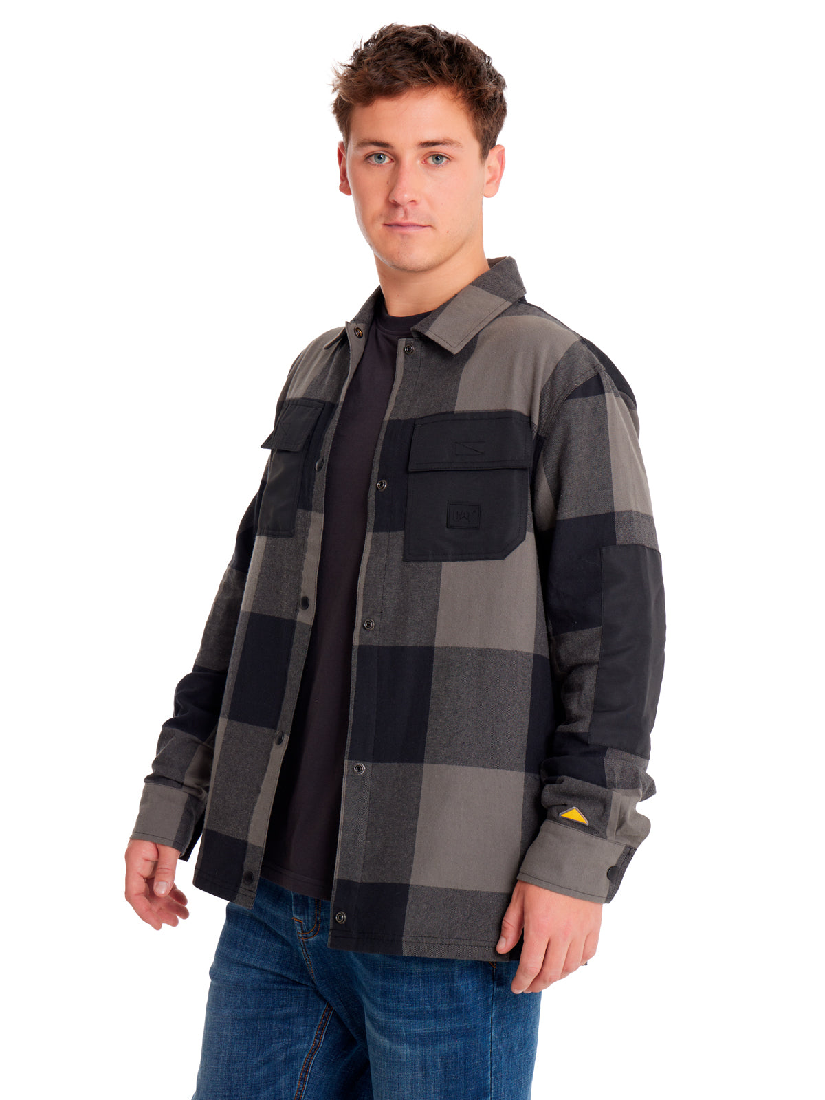 Camisa Manga larga Casual Hombre FLANNEL SNAP FRONT SHIRT JACKET Negro CAT