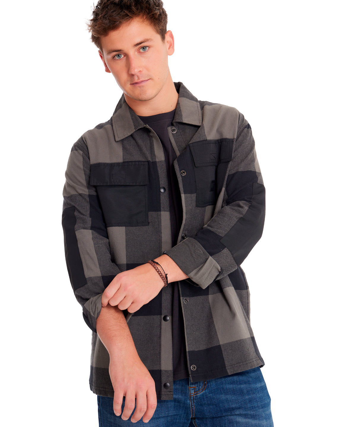 Camisa Manga larga Casual Hombre FLANNEL SNAP FRONT SHIRT JACKET Negro CAT