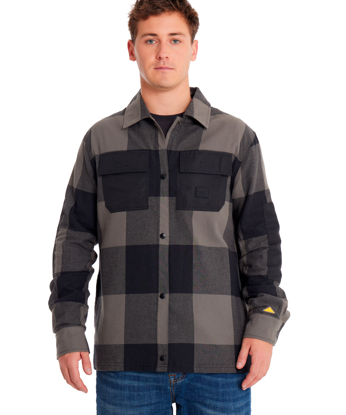 Camisa Manga larga Casual Hombre FLANNEL SNAP FRONT SHIRT JACKET Negro CAT