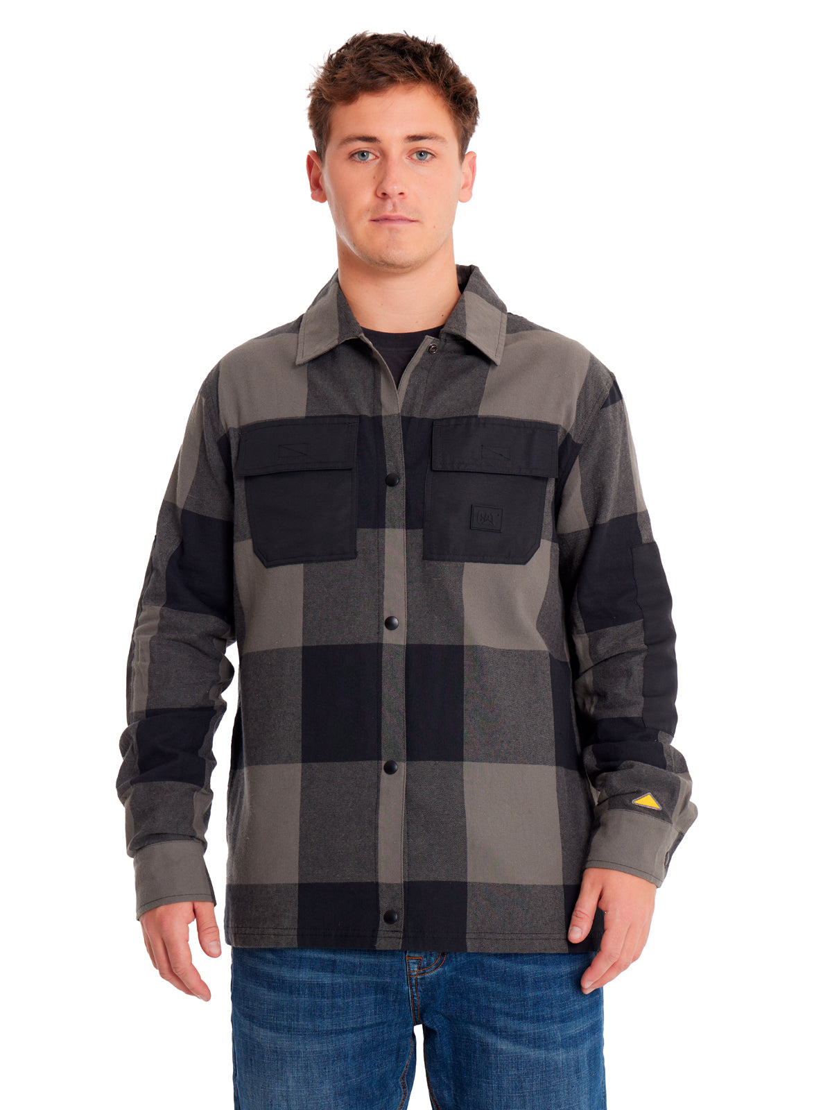 Camisa Manga larga Casual Hombre FLANNEL SNAP FRONT SHIRT JACKET Negro CAT