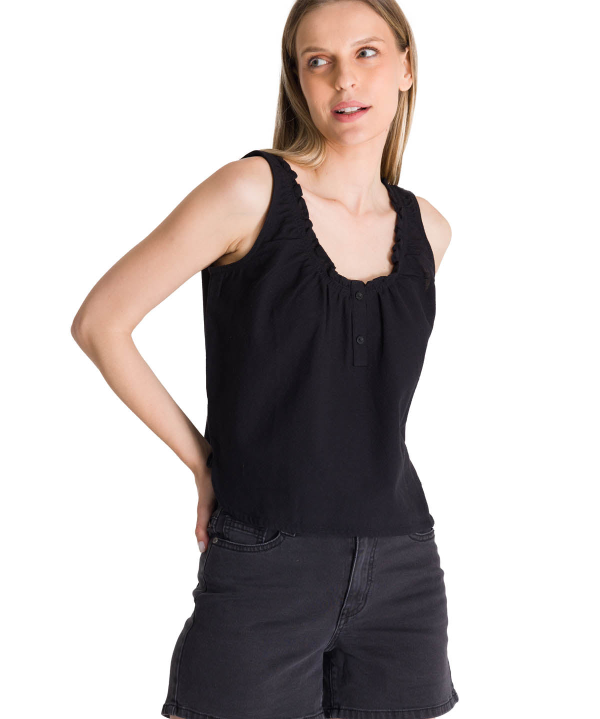 Blusa Sin Mangas Mujer U-Neck Negro CAT