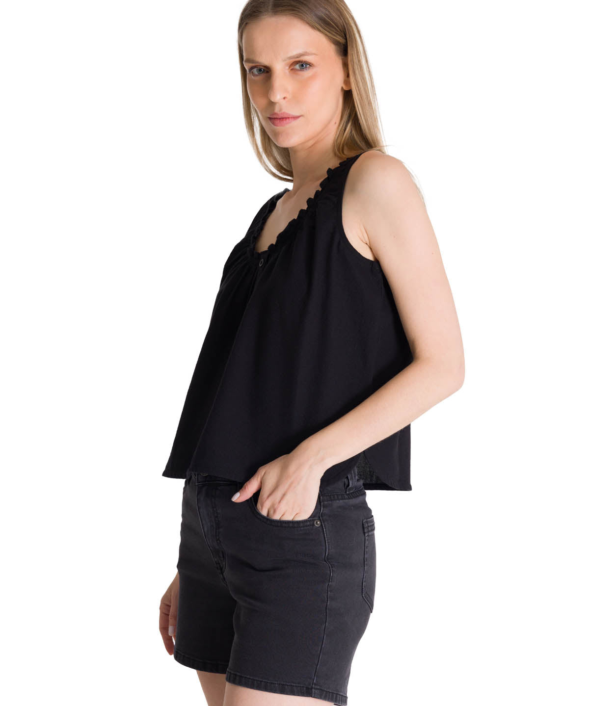 Blusa Sin Mangas Mujer U-Neck Negro CAT