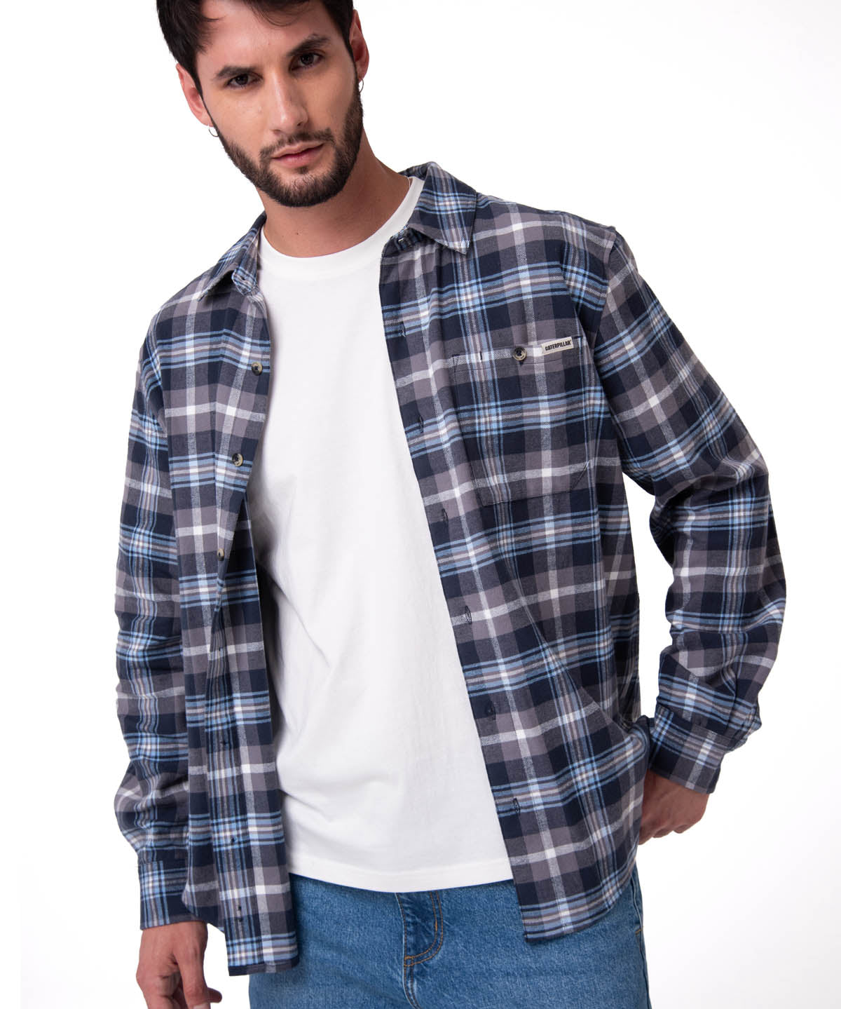 Camisa Manga Larga Hombre Classic Flannel Azul Cat