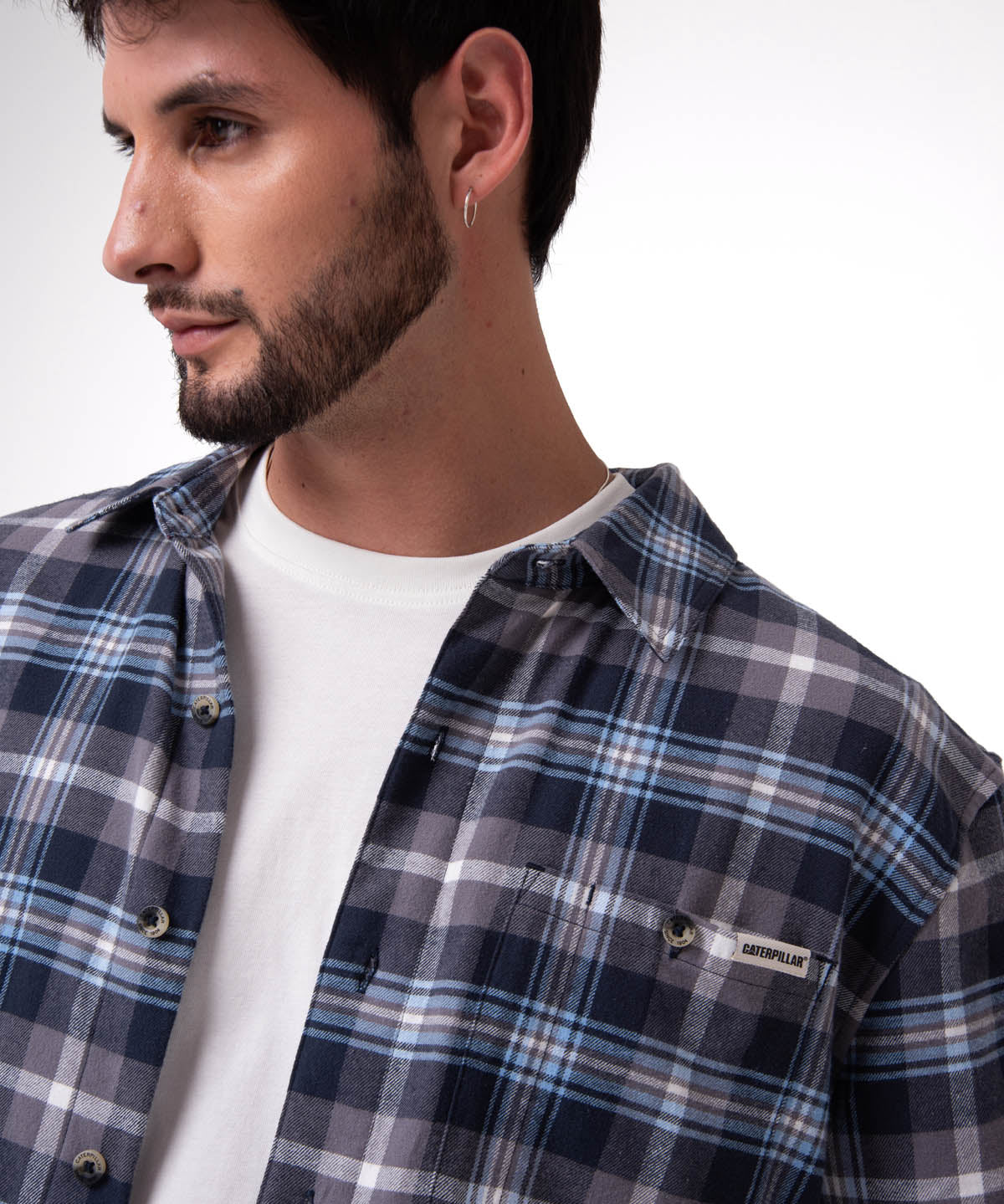 Camisa Manga Larga Hombre Classic Flannel Azul Cat