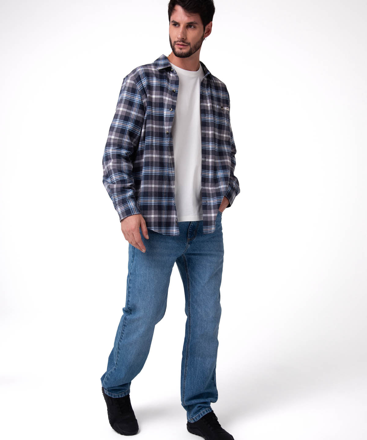 Camisa Manga Larga Hombre Classic Flannel Azul Cat