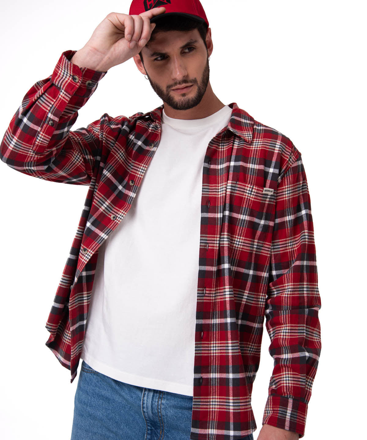 Camisa Manga Larga Hombre Classic Flannel Rojo Cat