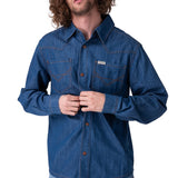 Camisa Manga Larga Hombre Denim Western Azul