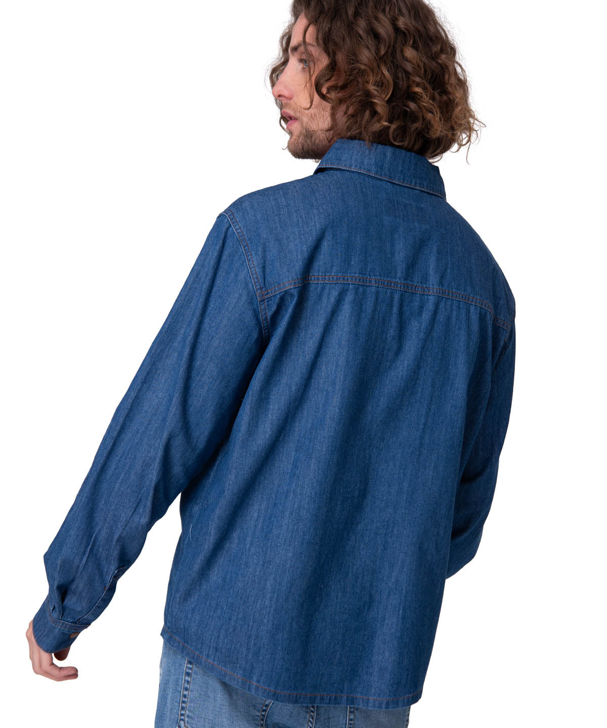 Camisa Manga Larga Hombre Denim Western Azul