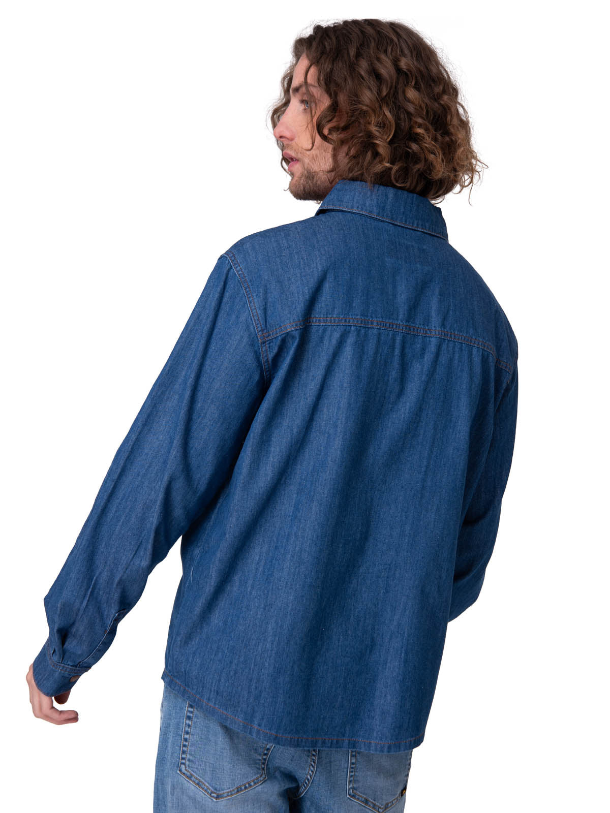 Camisa Manga Larga Hombre Denim Western Azul