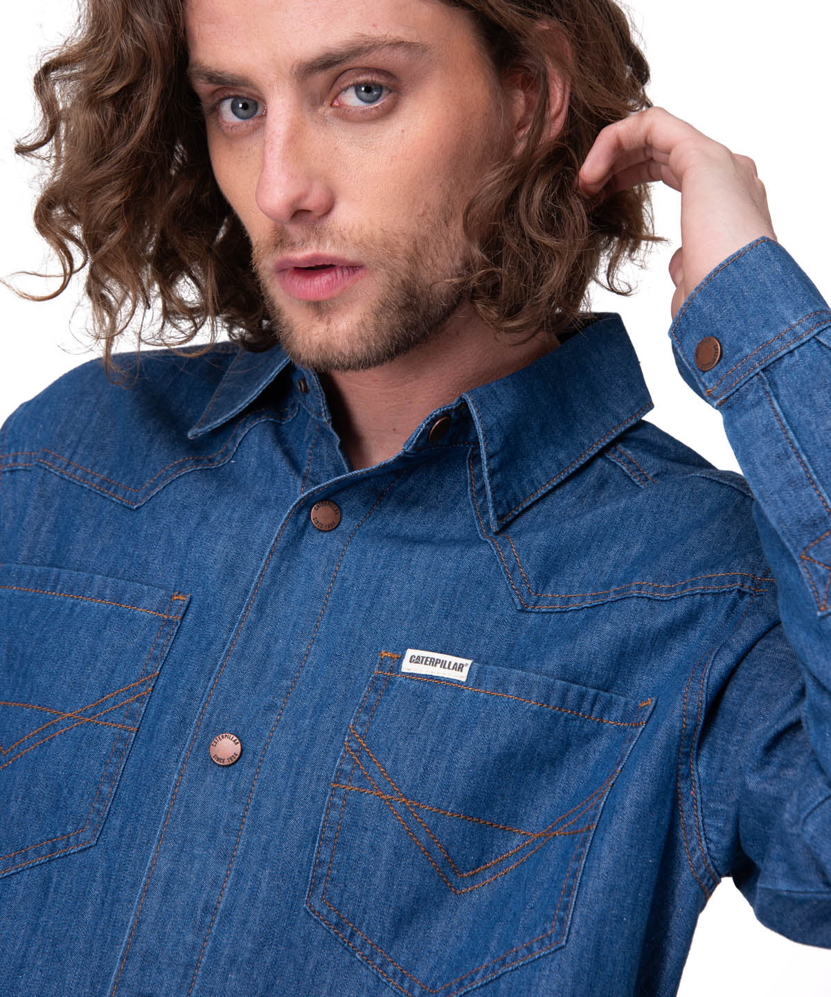 Camisa Manga Larga Hombre Denim Western Azul