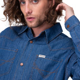 Camisa Manga Larga Hombre Denim Western Azul