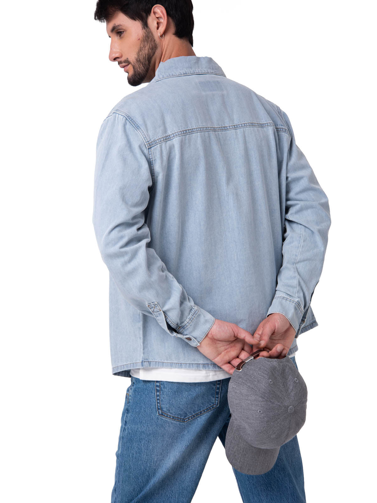 Camisa Denim Manga Larga Hombre Western Celeste Cat