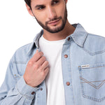Camisa Denim Manga Larga Hombre Western Celeste Cat