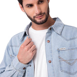 Camisa Denim Manga Larga Hombre Western Celeste Cat