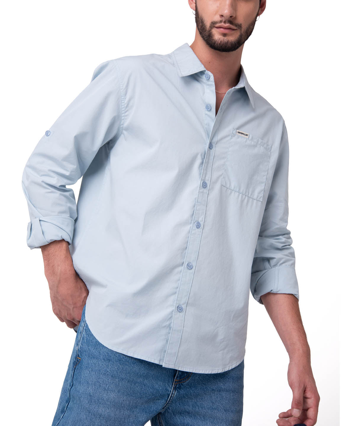 Camisa Manga Larga Hombre Popplin Convertible Celeste Cat