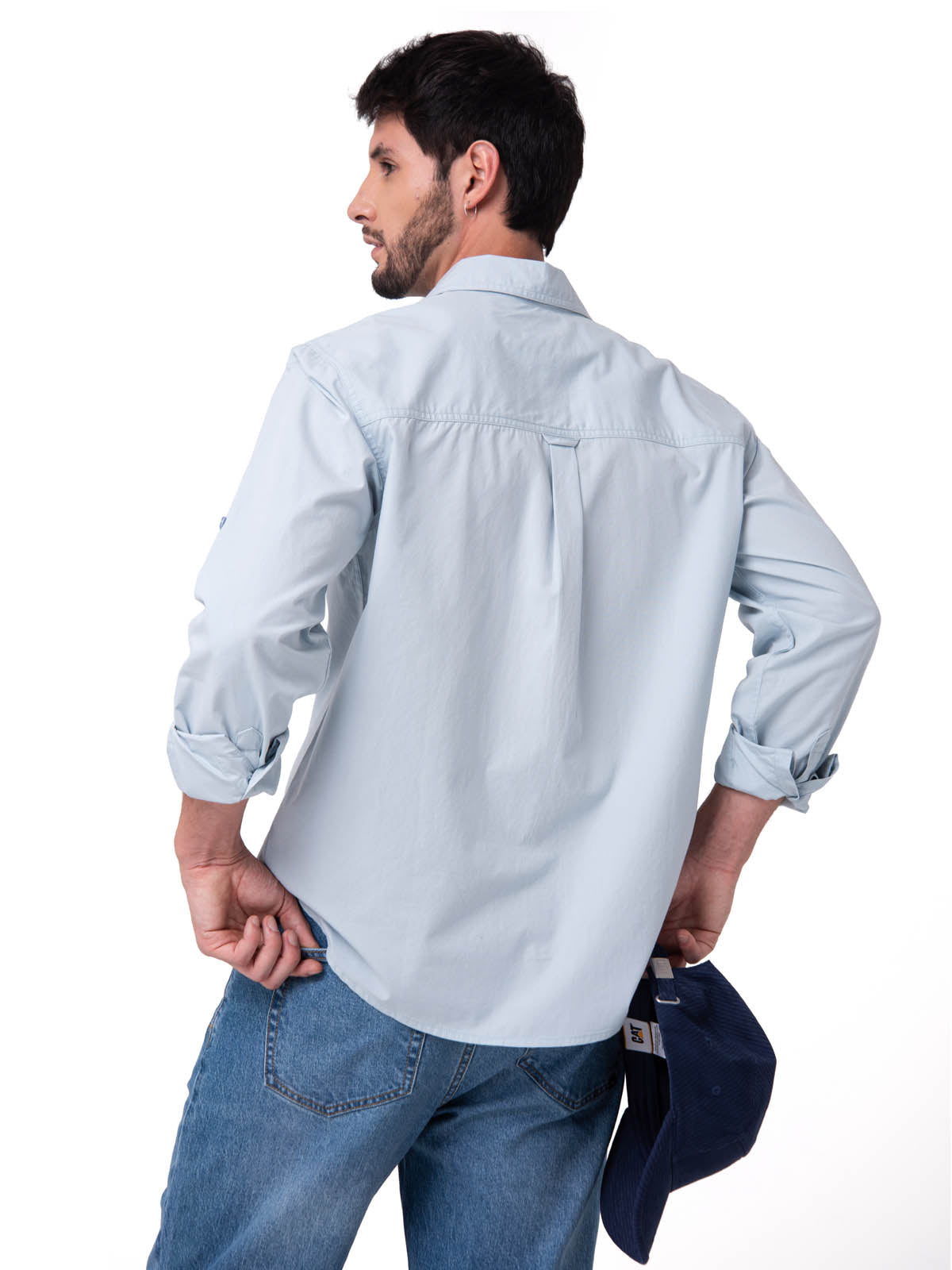Camisa Manga Larga Hombre Popplin Convertible Celeste Cat