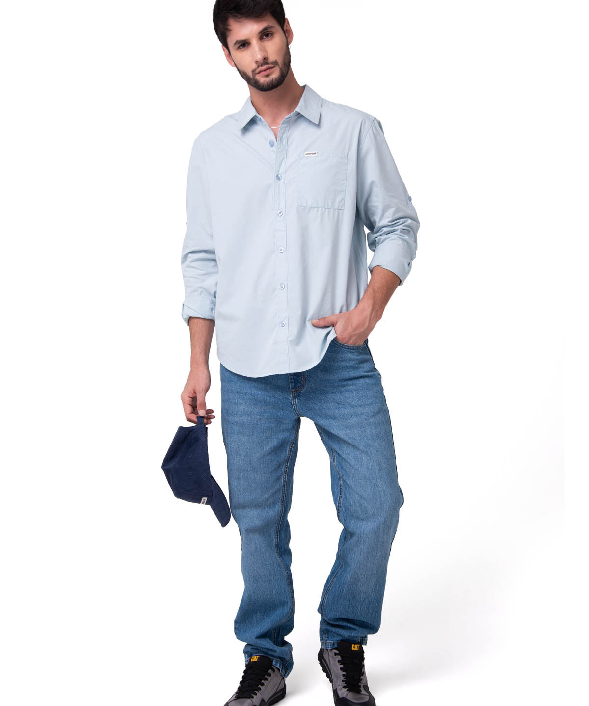 Camisa Manga Larga Hombre Popplin Convertible Celeste Cat