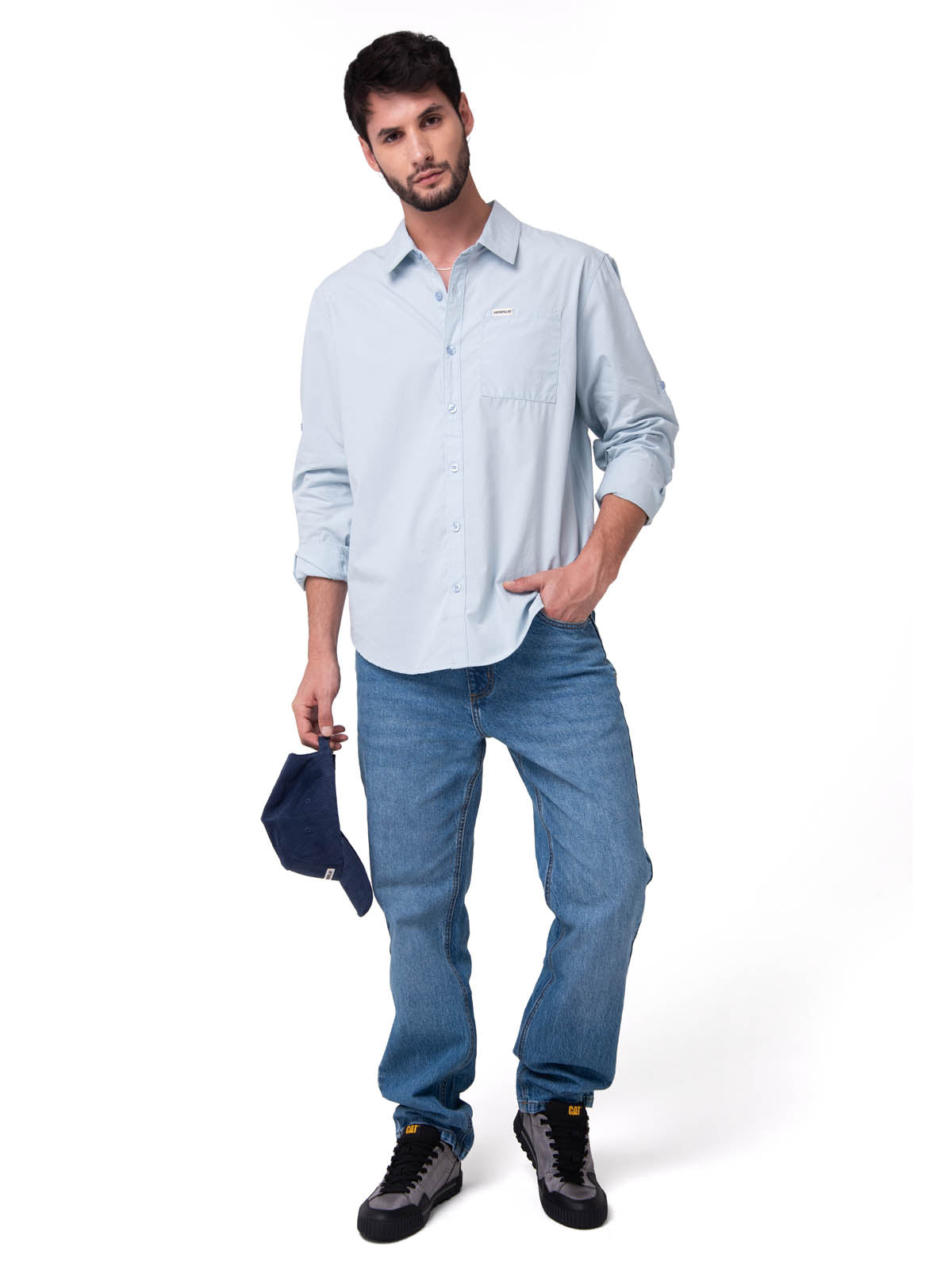 Camisa Manga Larga Hombre Popplin Convertible Celeste Cat