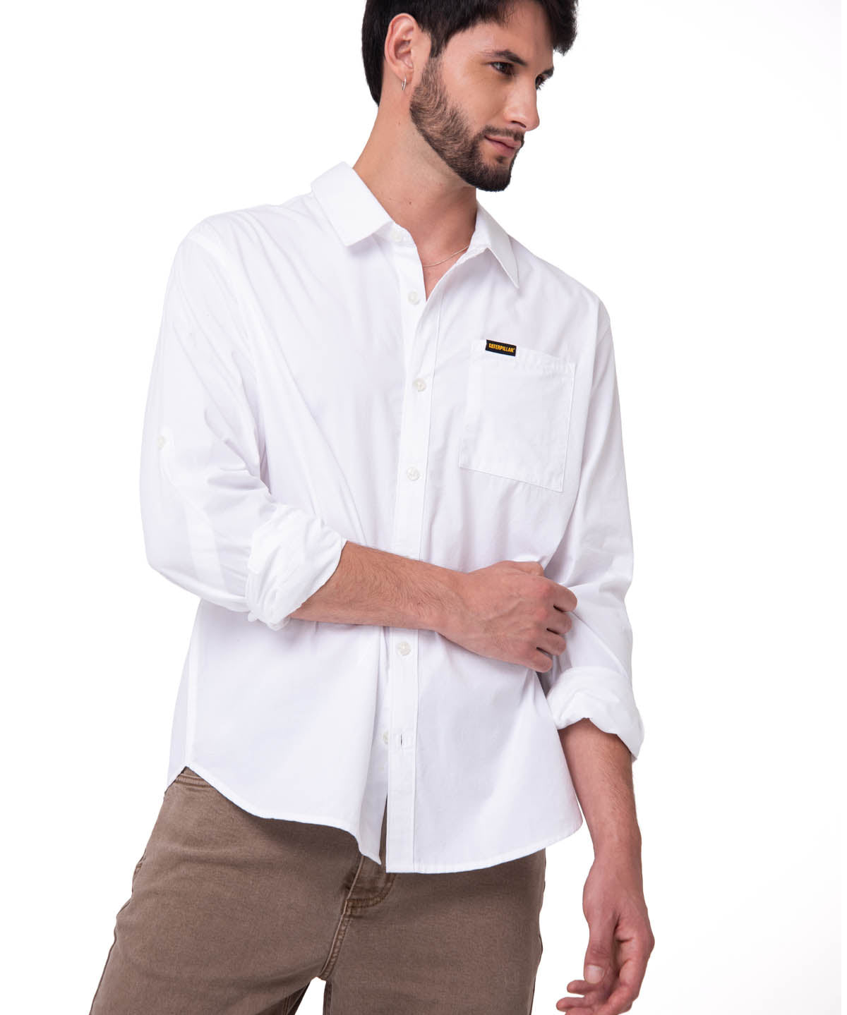 Camisa Manga Larga Hombre Popplin Convertible Blanco Cat