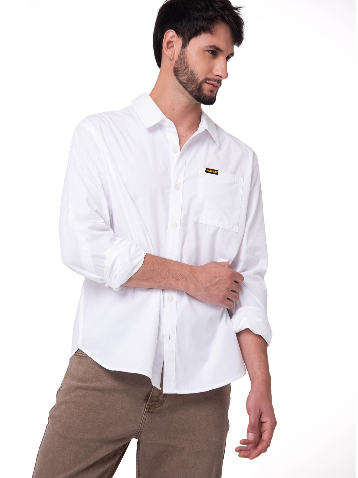 Camisa Manga Larga Hombre Popplin Convertible Blanco Cat